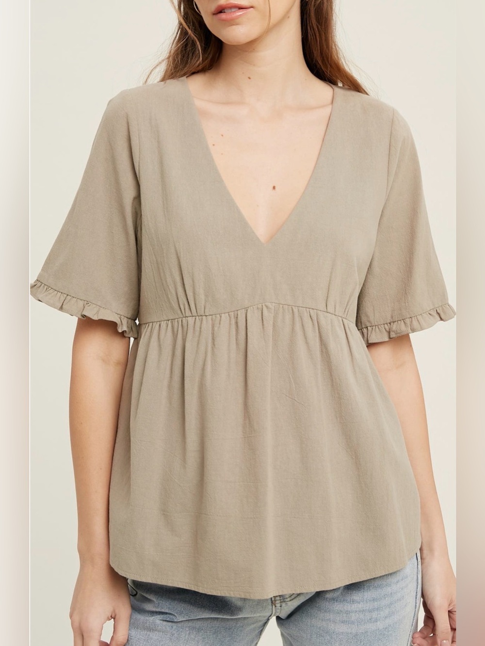 Wishlist V-Neck Elbow-Length Sleeve Babydoll Top